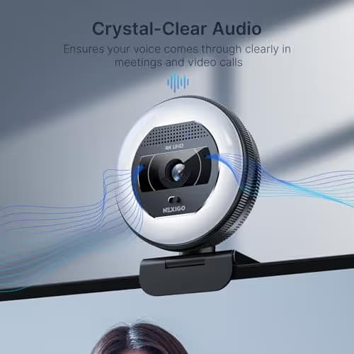 NexiGo N930E Pro, 4K Webcam with Ring Light, PDAF Autofocus, 1080P@60FPS, Dual Noise-Canceling Mics, Built-in Privacy Shutter, Web Cam for Streaming, Meeting, Gaming image