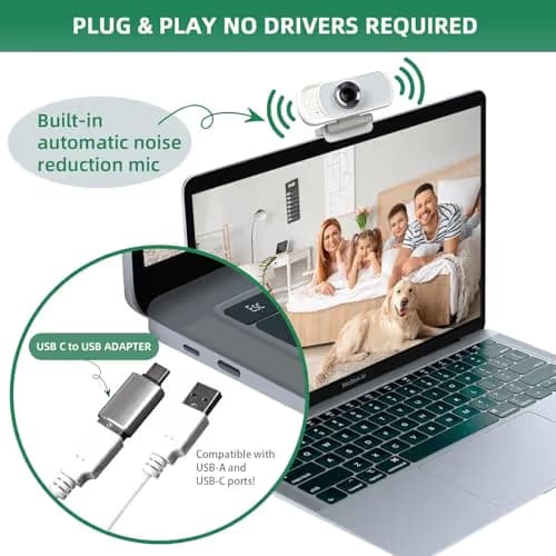 XPCAM USB C Webcam 1080p Computer Camera with Mic, Pro Streaming Web Camera for Mac Desktop Laptop, USB Web Cam Cover and Stand for PC Meeting Twitch Zoom image
