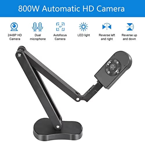Kitchbai 4K USB Document Camera for Teacher, 8MP Webcam & Visualiser for A3 Size with Dual Microphones, 3-Level LED Light, Image Invert, Foldable for Live Demo, Work with Windows, macOS and Chrome OS image