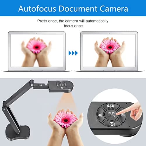 Kitchbai 4K USB Document Camera for Teacher, 8MP Webcam & Visualiser for A3 Size with Dual Microphones, 3-Level LED Light, Image Invert, Foldable for Live Demo, Work with Windows, macOS and Chrome OS image