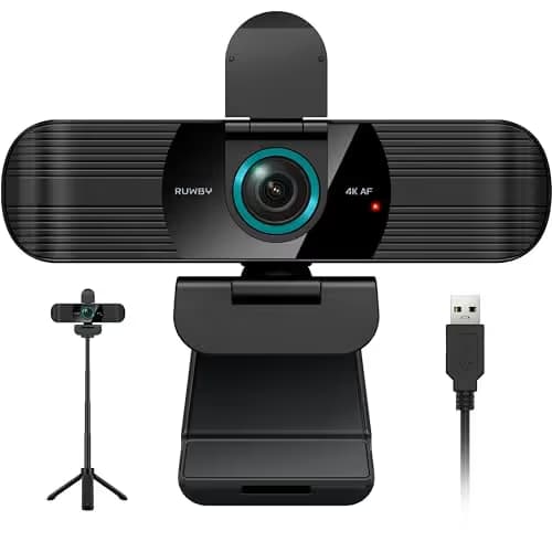 RUWBY UHD 4K Webcam with Built-in Dual Mics, Wide-Angle Lens, Privacy Cover, Tripod Stand, Autofocus Computer Camera, Plug and Play for Desktop PC or Laptop main image