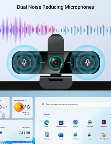 RUWBY UHD 4K Webcam with Built-in Dual Mics, Wide-Angle Lens, Privacy Cover, Tripod Stand, Autofocus Computer Camera, Plug and Play for Desktop PC or Laptop image