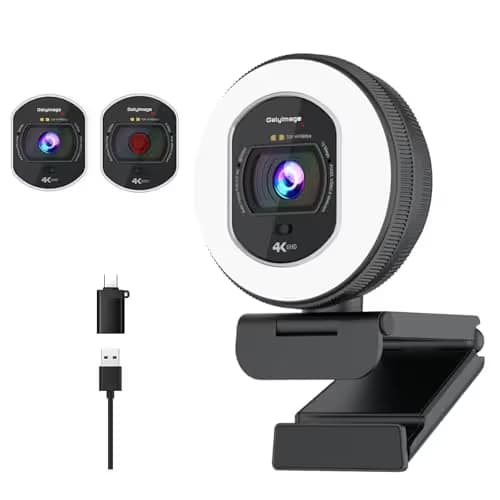 Galyimage 4K Webcam with Ring Light Web Cam 4K Autofocus with TOF Computer Camera 1080P 60FPS Web Camera Built-in Privacy Cover and Microphone Streaming Webcams for Zoom/Skype/Google Meet main image