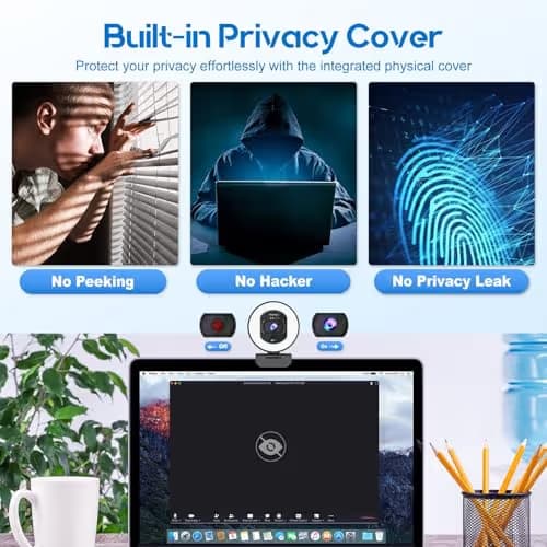 Galyimage 4K Webcam with Ring Light Web Cam 4K Autofocus with TOF Computer Camera 1080P 60FPS Web Camera Built-in Privacy Cover and Microphone Streaming Webcams for Zoom/Skype/Google Meet image