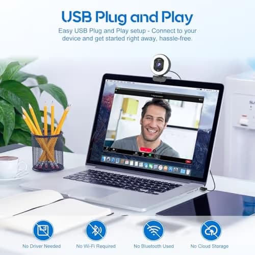 Galyimage 4K Webcam with Ring Light Web Cam 4K Autofocus with TOF Computer Camera 1080P 60FPS Web Camera Built-in Privacy Cover and Microphone Streaming Webcams for Zoom/Skype/Google Meet image