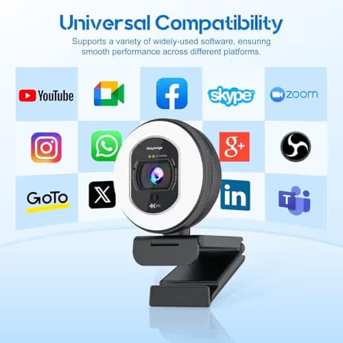 Galyimage 4K Webcam with Ring Light Web Cam 4K Autofocus with TOF Computer Camera 1080P 60FPS Web Camera Built-in Privacy Cover and Microphone Streaming Webcams for Zoom/Skype/Google Meet image
