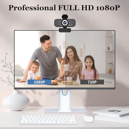 SZGIARUY 1080P Full HD Webcam with Built-in Microphone and Rotatable Tripod, Privacy Cover, for Desktop PC or Laptop Computer-Style1 image