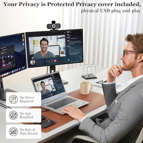 SZGIARUY 1080P Full HD Webcam with Built-in Microphone and Rotatable Tripod, Privacy Cover, for Desktop PC or Laptop Computer-Style1 image