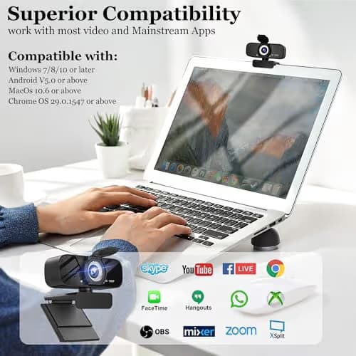 SZGIARUY 1080P Full HD Webcam with Built-in Microphone and Rotatable Tripod, Privacy Cover, for Desktop PC or Laptop Computer-Style1 image