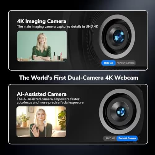 EMEET Piko 4K Webcam for Streaming, World’s 1st Dual-Camera AI-Powered 4K Camera w/AI Autofocus, 3 Mics Array&3 Sound Modes, USB Webcam with Clip, Great for Streaming, Desk Setup image