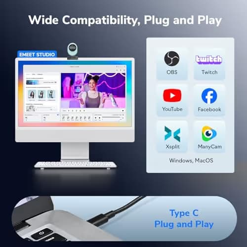 EMEET Piko 4K Webcam for Streaming, World’s 1st Dual-Camera AI-Powered 4K Camera w/AI Autofocus, 3 Mics Array&3 Sound Modes, USB Webcam with Clip, Great for Streaming, Desk Setup image