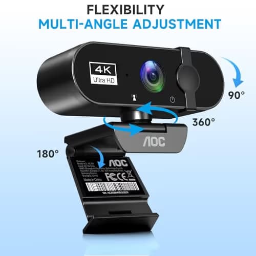 AOC 4k Webcam for PC with Microphone, Computer Camera with Noise Cancellation, Privacy Cover, 99° FOV, Plug & Play USB Webcam for Streaming, Conferencing, Zoom, Skype, Facetime, Laptop, PC, Skype image