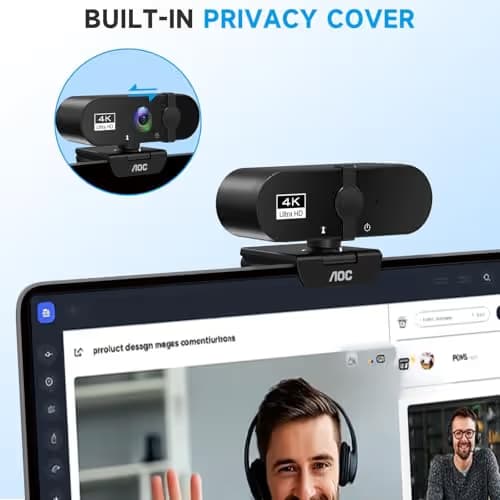 AOC 4k Webcam for PC with Microphone, Computer Camera with Noise Cancellation, Privacy Cover, 99° FOV, Plug & Play USB Webcam for Streaming, Conferencing, Zoom, Skype, Facetime, Laptop, PC, Skype image