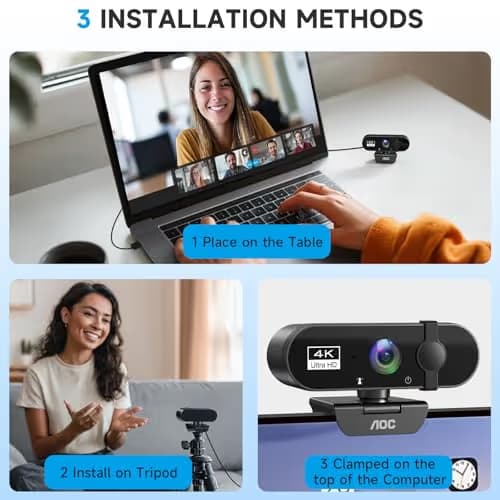 AOC 4k Webcam for PC with Microphone, Computer Camera with Noise Cancellation, Privacy Cover, 99° FOV, Plug & Play USB Webcam for Streaming, Conferencing, Zoom, Skype, Facetime, Laptop, PC, Skype image