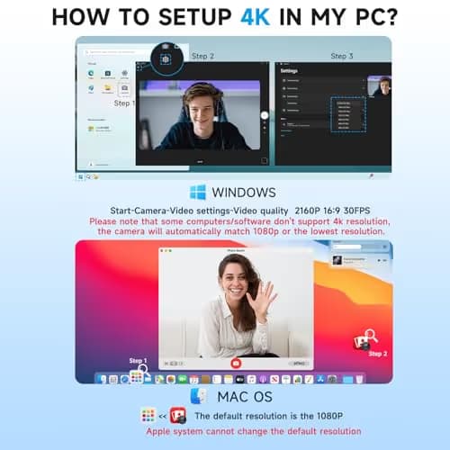 AOC 4k Webcam for PC with Microphone, Computer Camera with Noise Cancellation, Privacy Cover, 99° FOV, Plug & Play USB Webcam for Streaming, Conferencing, Zoom, Skype, Facetime, Laptop, PC, Skype image