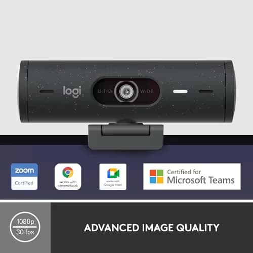 Logitech Brio 500 Full HD Webcam with Auto Light Correction, show Mode, Dual Noise Reduction Mics, Webcam Privacy Cover, Works with Microsoft Teams, Google Meet, Zoom, USB-C Cable, Streaming -Graphite image