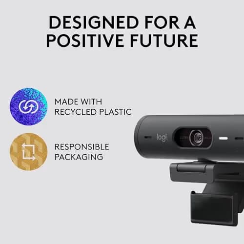 Logitech Brio 500 Full HD Webcam with Auto Light Correction, show Mode, Dual Noise Reduction Mics, Webcam Privacy Cover, Works with Microsoft Teams, Google Meet, Zoom, USB-C Cable, Streaming -Graphite image