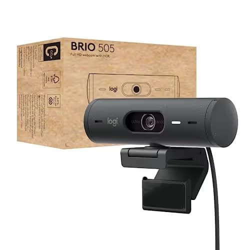 Logitech Brio 505 Full HD 1080p Webcam with auto Light Correction, framing, Dual Noise Reduction mics, Privacy Shutter - Works with Teams, Meet, Zoom, TAA Compliant. image