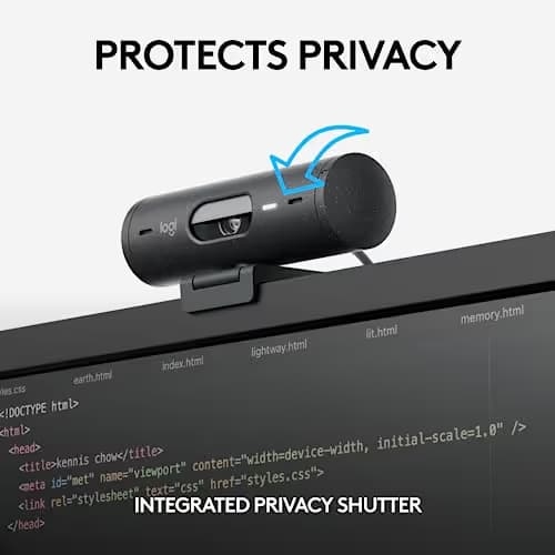 Logitech Brio 505 Full HD 1080p Webcam with auto Light Correction, framing, Dual Noise Reduction mics, Privacy Shutter - Works with Teams, Meet, Zoom, TAA Compliant. image