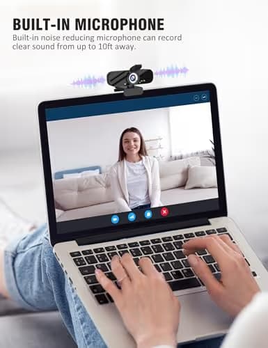 Tewiky Full HD Webcam with Built-in Microphone and Rotatable Tripod, 2K Video and Wide Angle Camera, Privacy Cover, for Desktop PC or Laptop Computer image