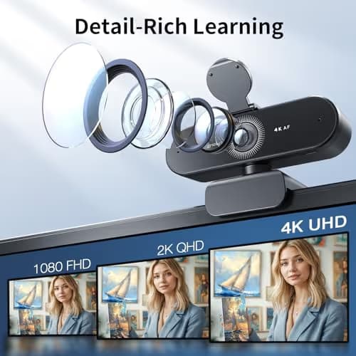 EMEET NOVA 4K Webcam with Tripod - 4K UHD, PDAF Autofocus, Adjustable Heights with 360° Swivel Head, 2 Noise-Cancelling Mics, USB Plug&Play, Privacy Cover, Ideal for Online Meetings&Live Streaming image