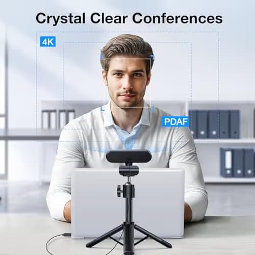 EMEET NOVA 4K Webcam with Tripod - 4K UHD, PDAF Autofocus, Adjustable Heights with 360° Swivel Head, 2 Noise-Cancelling Mics, USB Plug&Play, Privacy Cover, Ideal for Online Meetings&Live Streaming image