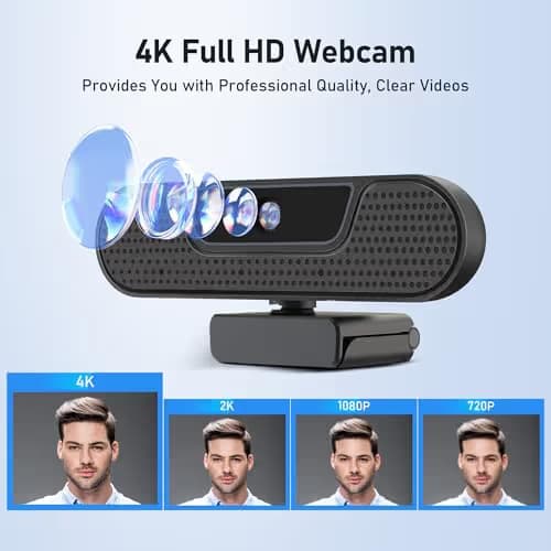saylas 4K Webcam with 4 Noise Cancellation Microphone, W8GS Web Cam, Privacy Cover, 85° FOV, Plug & Play Web Streaming Camera for Computer, USB Webcam for Pc, Laptop, Desktop, Mac image