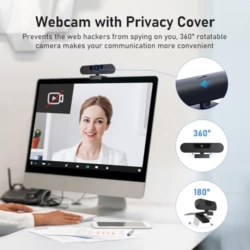 saylas 4K Webcam with 4 Noise Cancellation Microphone, W8GS Web Cam, Privacy Cover, 85° FOV, Plug & Play Web Streaming Camera for Computer, USB Webcam for Pc, Laptop, Desktop, Mac image