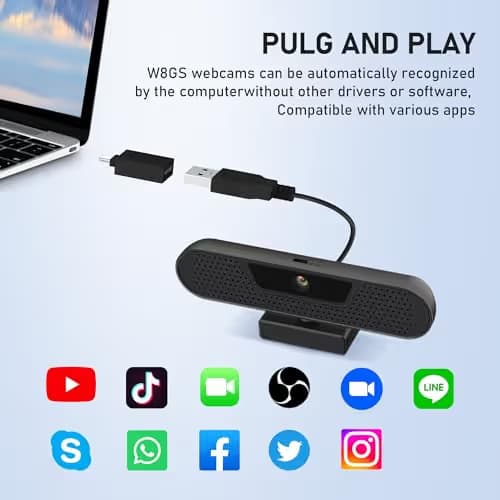 saylas 4K Webcam with 4 Noise Cancellation Microphone, W8GS Web Cam, Privacy Cover, 85° FOV, Plug & Play Web Streaming Camera for Computer, USB Webcam for Pc, Laptop, Desktop, Mac image