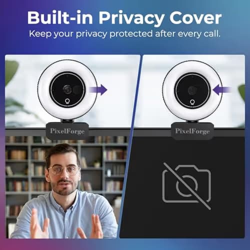 PixelForge 2K Webcam for PC with Microphone & Light & Privacy Cover, Web Camera for Desktop Computer/Laptop/Monitor/Mac, USB Streaming Camera for Zoom/Skype/Teams/Video Calling/Studying and Conference image