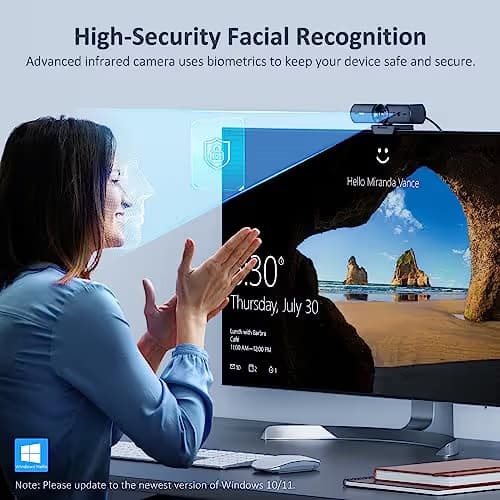 NexiGo HelloCam, 1080P Webcam with Windows Hello, True Privacy, Automatic Electronic Shutter, Computer Camera, Microphone, Facial Enhancement, HD USB Web Cam image
