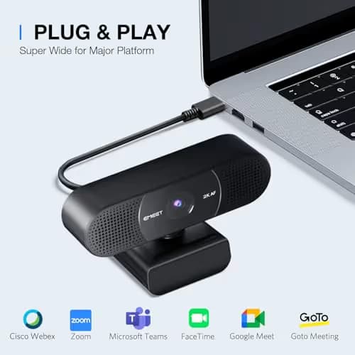 EMEET C960 2K Webcam with Microphone, 2K QHD, 2 Omnidirectional Mics, PDAF Autofocus Streaming Camera with Privacy Cover, Plug&Play USB Webcam for Calls/Conference, Zoom/Skype/YouTube, Laptop/Desktop image
