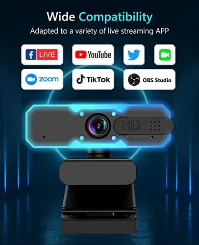 NBPOWER 1080P 60FPS Streaming Camera Webcam with Microphone and Fill RGB Light,Autofocus,Work with Laptop/Desktop Computer/Winsdows/Mac OS/PC Computer for Camera image