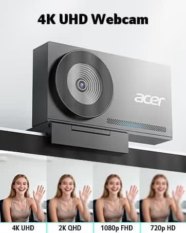 acer 4K Webcam for PC/Mac with All-Metal Unibody Sculpted, Sony 1/2" Sensor, PDAF, 2 Noise Reduction Mics, Privacy Cover, Lightweight, Fast Cooling, Streaming Camera for Live Meeting Commerce Gaming image