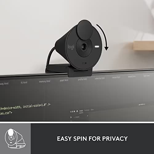 Logitech Brio 301 Full HD Webcam with Privacy Shutter, Noise Reduction Microphone, USB-C, Certified for Zoom, Microsoft Teams, Google Meet, Auto Light Correction - Black image