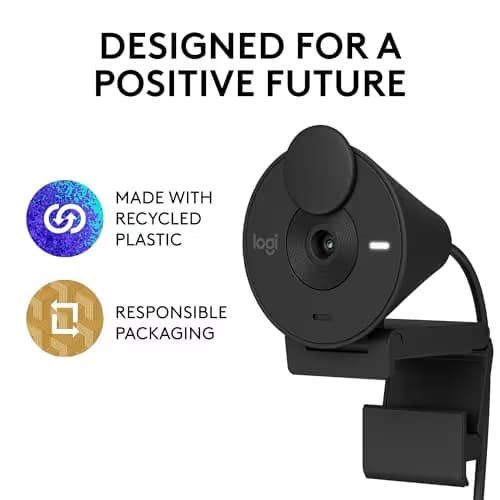 Logitech Brio 301 Full HD Webcam with Privacy Shutter, Noise Reduction Microphone, USB-C, Certified for Zoom, Microsoft Teams, Google Meet, Auto Light Correction - Black image