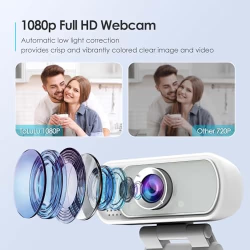 Webcam with Tripod Privacy Shutter: 1080P FHD Web Camera with Mic, Plug & Play USB A USB C Webcam with Stand, White Wide Angle Noise-Canceling Microphone Compact Web Cam for Online Meeting Classes image