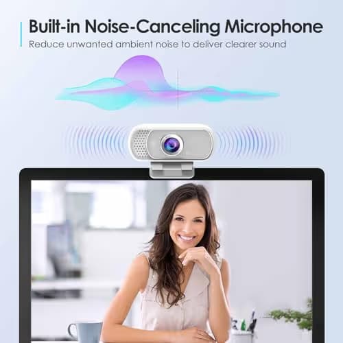 Webcam with Tripod Privacy Shutter: 1080P FHD Web Camera with Mic, Plug & Play USB A USB C Webcam with Stand, White Wide Angle Noise-Canceling Microphone Compact Web Cam for Online Meeting Classes image