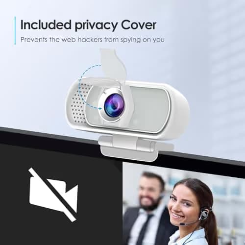 Webcam with Tripod Privacy Shutter: 1080P FHD Web Camera with Mic, Plug & Play USB A USB C Webcam with Stand, White Wide Angle Noise-Canceling Microphone Compact Web Cam for Online Meeting Classes image
