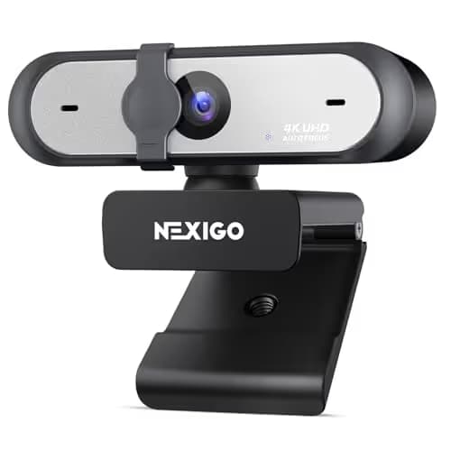 NexiGo N660P Pro 4K Webcam with Distortion-Free Lens, 1080p 60 fps Autofocus USB Streaming Camera, 3DNR, Noise-Canceling Mics & Privacy Cover, Web Cam for Gaming/Live Streaming/PC/Mac/Switch 2, Black image