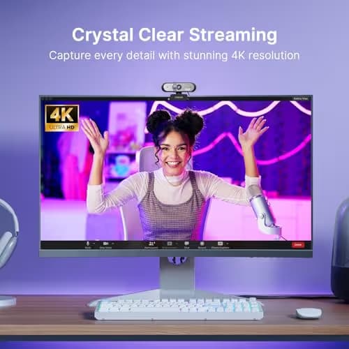 NexiGo N660P Pro 4K Webcam with Distortion-Free Lens, 1080p 60 fps Autofocus USB Streaming Camera, 3DNR, Noise-Canceling Mics & Privacy Cover, Web Cam for Gaming/Live Streaming/PC/Mac/Switch 2, Black image
