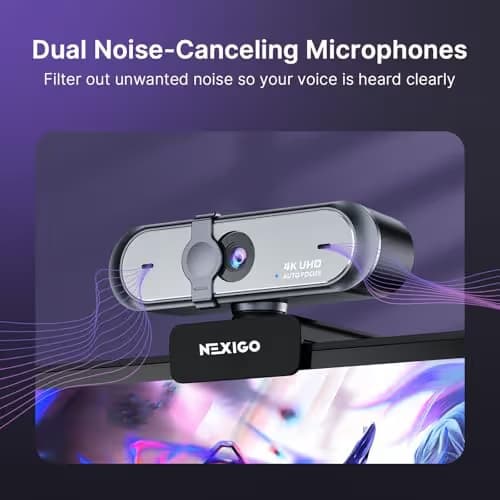 NexiGo N660P Pro 4K Webcam with Distortion-Free Lens, 1080p 60 fps Autofocus USB Streaming Camera, 3DNR, Noise-Canceling Mics & Privacy Cover, Web Cam for Gaming/Live Streaming/PC/Mac/Switch 2, Black image