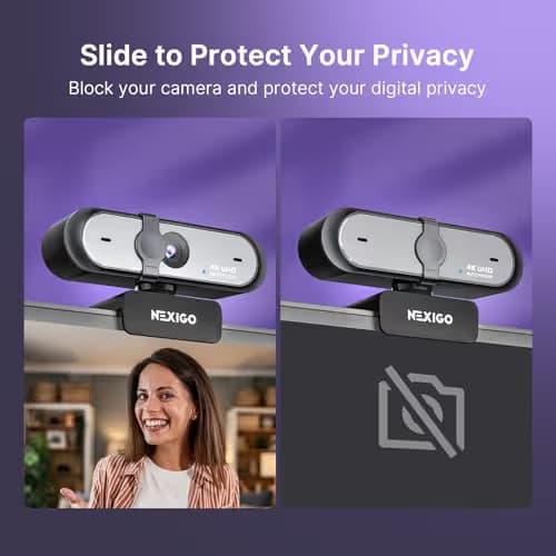 NexiGo N660P Pro 4K Webcam with Distortion-Free Lens, 1080p 60 fps Autofocus USB Streaming Camera, 3DNR, Noise-Canceling Mics & Privacy Cover, Web Cam for Gaming/Live Streaming/PC/Mac/Switch 2, Black image