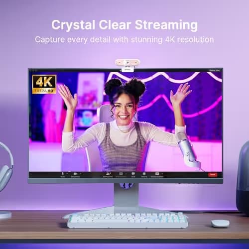NexiGo N660P Pro 4K Webcam with Distortion-Free Lens, 1080p 60 fps Autofocus USB Streaming Camera, 3DNR, Noise-Canceling Mics & Privacy Cover, Web Cam for Gaming/Live Streaming/PC/Mac/Switch 2, Pink image