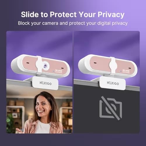 NexiGo N660P Pro 4K Webcam with Distortion-Free Lens, 1080p 60 fps Autofocus USB Streaming Camera, 3DNR, Noise-Canceling Mics & Privacy Cover, Web Cam for Gaming/Live Streaming/PC/Mac/Switch 2, Pink image