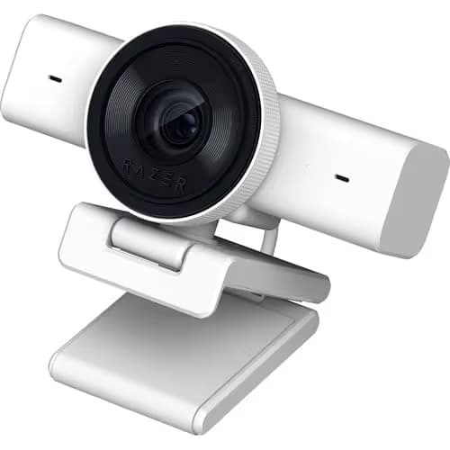 Razer Kiyo V2 X Streaming Webcam: 1440p 60 FPS - Auto Focus - Built-in Microphone - Wide Angle Lense - Integrated Privacy Shutter - Works with OBS, Xsplit, Streamlabs, Discord, Zoom, Teams - White image
