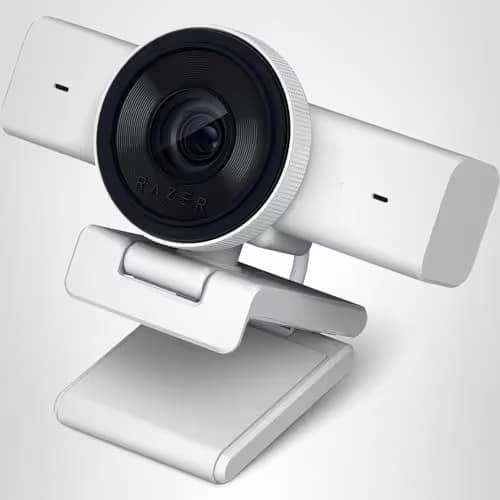 Razer Kiyo V2 X Streaming Webcam: 1440p 60 FPS - Auto Focus - Built-in Microphone - Wide Angle Lense - Integrated Privacy Shutter - Works with OBS, Xsplit, Streamlabs, Discord, Zoom, Teams - White image