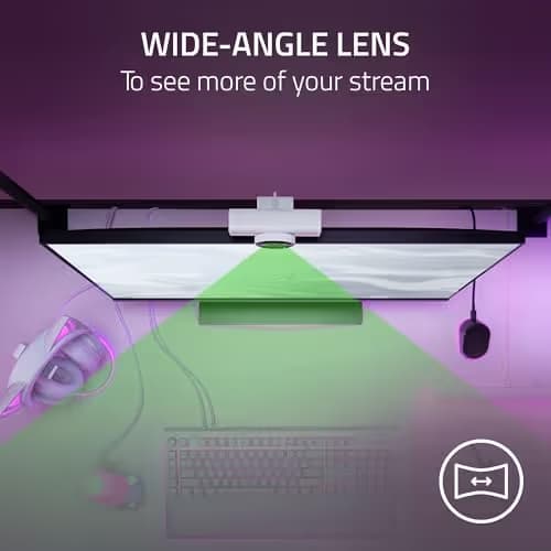 Razer Kiyo V2 X Streaming Webcam: 1440p 60 FPS - Auto Focus - Built-in Microphone - Wide Angle Lense - Integrated Privacy Shutter - Works with OBS, Xsplit, Streamlabs, Discord, Zoom, Teams - White image
