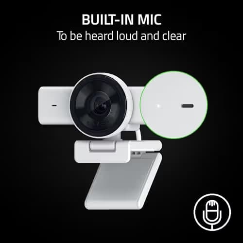 Razer Kiyo V2 X Streaming Webcam: 1440p 60 FPS - Auto Focus - Built-in Microphone - Wide Angle Lense - Integrated Privacy Shutter - Works with OBS, Xsplit, Streamlabs, Discord, Zoom, Teams - White image