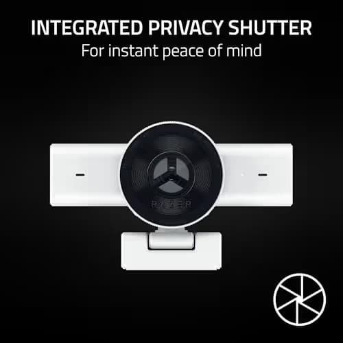 Razer Kiyo V2 X Streaming Webcam: 1440p 60 FPS - Auto Focus - Built-in Microphone - Wide Angle Lense - Integrated Privacy Shutter - Works with OBS, Xsplit, Streamlabs, Discord, Zoom, Teams - White image